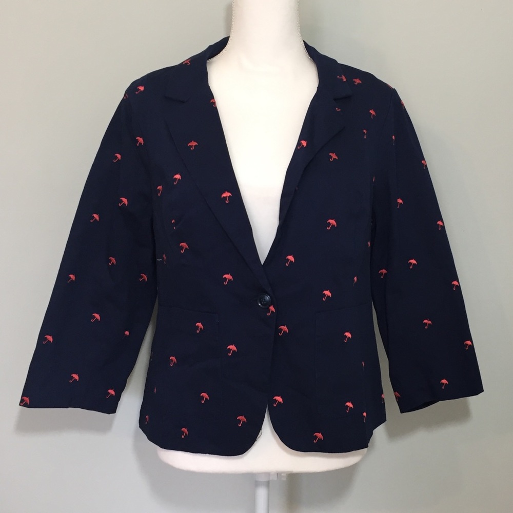 NWT ModCloth Navy Pink Umbrella Embroidered Blazer_3